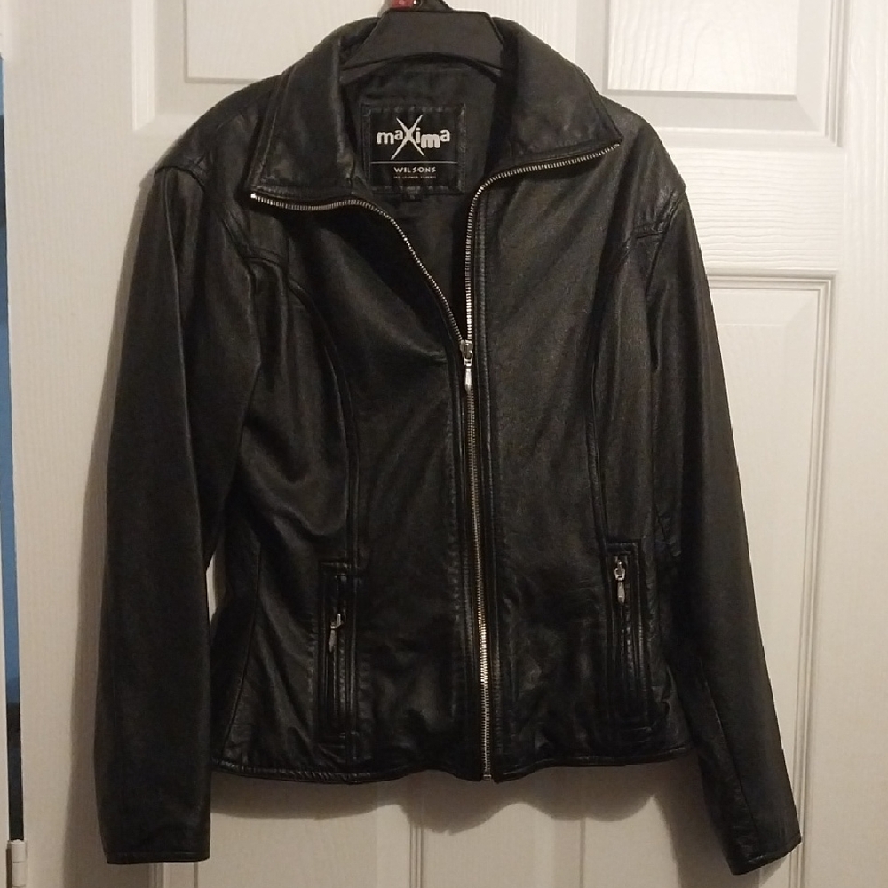 Maxima Black Leather Jacket with Classic Design and Soft Sheen